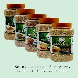 SIRIDHANYA Unpolished And Organic Millets Combo Pack Of 5 [Kodo, Foxtail, Barnyard, Little And Proso Millets, 